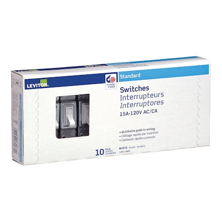 Leviton Leviton 15 amps Single Pole Toggle AC Quiet Switch White 10 pk 01451-2WM